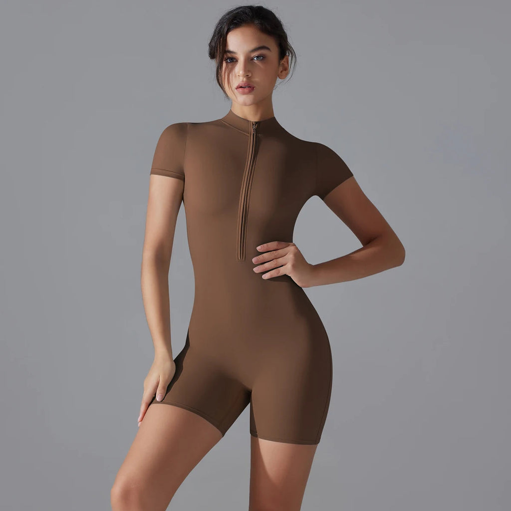 Yoga Set Women's Jumpsuits One-Piece Suit Zipper Short Sleeve Gym Push Up Workout Clothes Fitness Bodysuit Sportswear Tracksuit Quick Pick Grocers