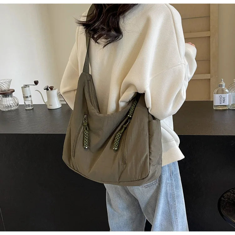 Trendy Women's Soft Cloth Shoulder Bag Solid Color Student 2026 Spring Y2k Casual Style Big Handbags Crossbody Bags for Women Quick Pick Grocers