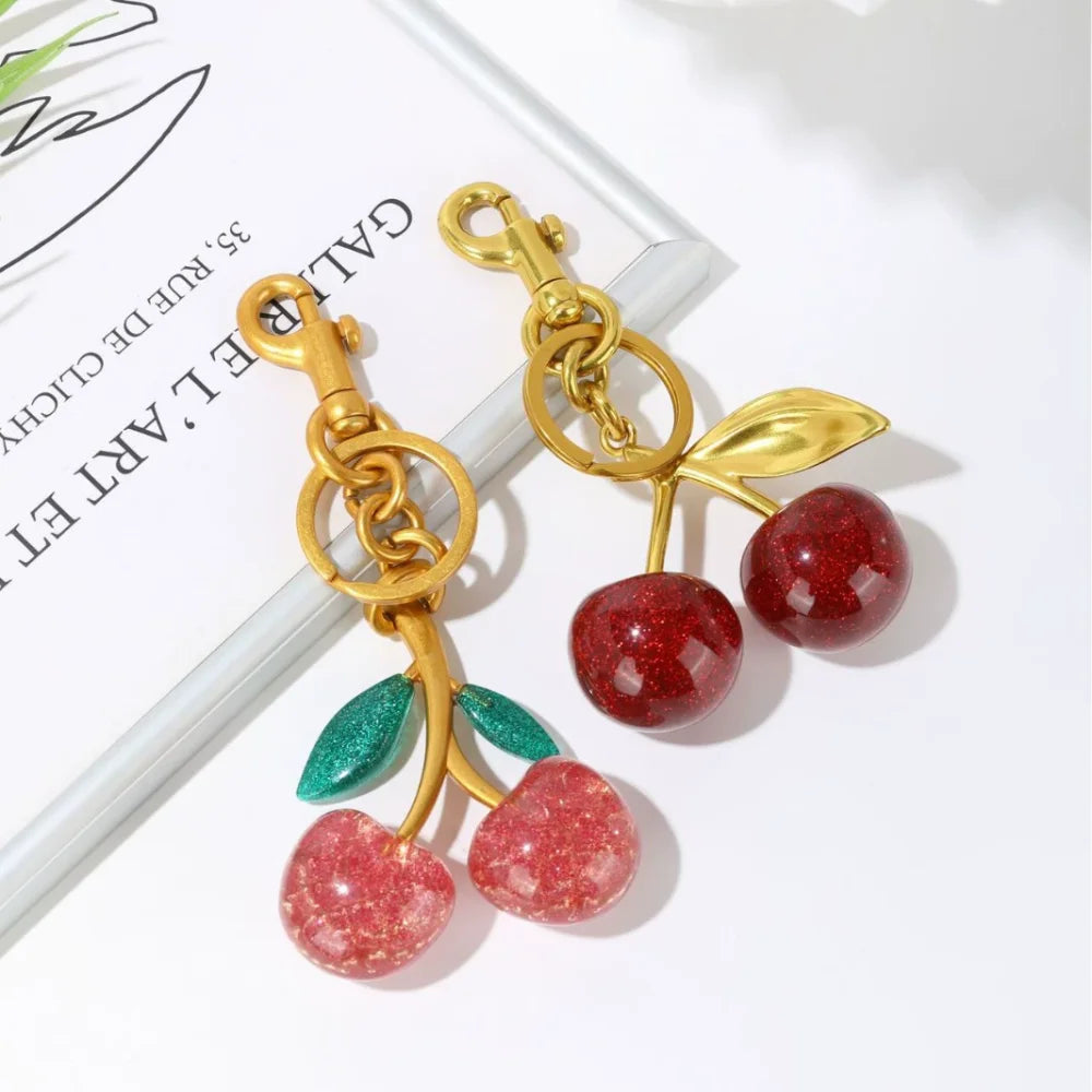 Trendy Red Cherry Pendant Keychain for Women Cute Bag Decorations Multifunctional Jewelry Car Key Accessories Charm Keyring Gift Quick Pick Grocers