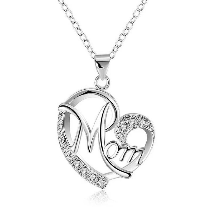 Huitan Mother's Day Necklace for Mom Luxury Trendy Craved Pendant Necklace Pink Flower Aesthetic Neck Accessories Love Jewelry Quick Pick Grocers
