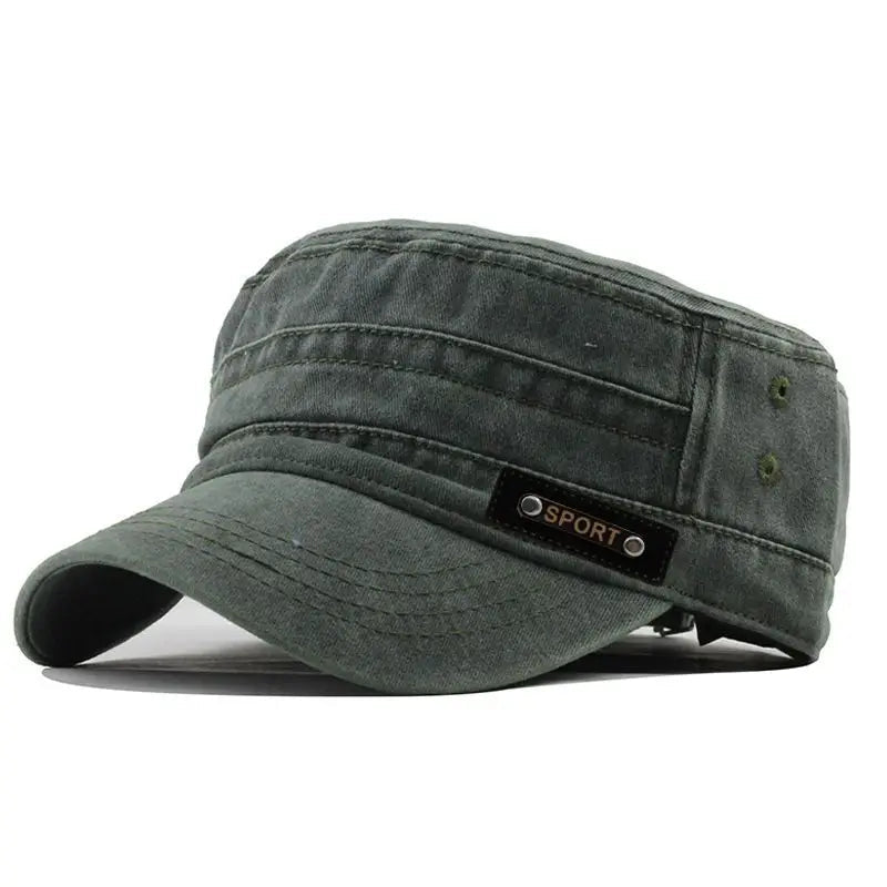 Spring Summer And Autumn Mens New Washable Cotton Flat Top Sun Proof Military Cap Quick Pick Grocers