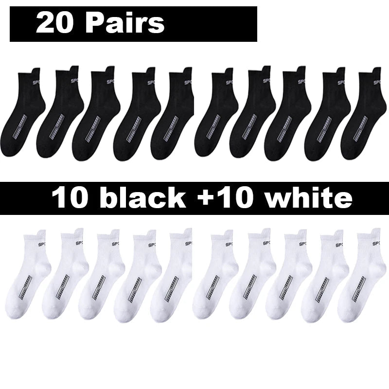 10/20Pairs High Quality Men's Socks Casual Breathable Cotton Man Run Sports Socks Spring Autumn Male Sox Gifts Plus Size 38-45 Quick Pick Grocers