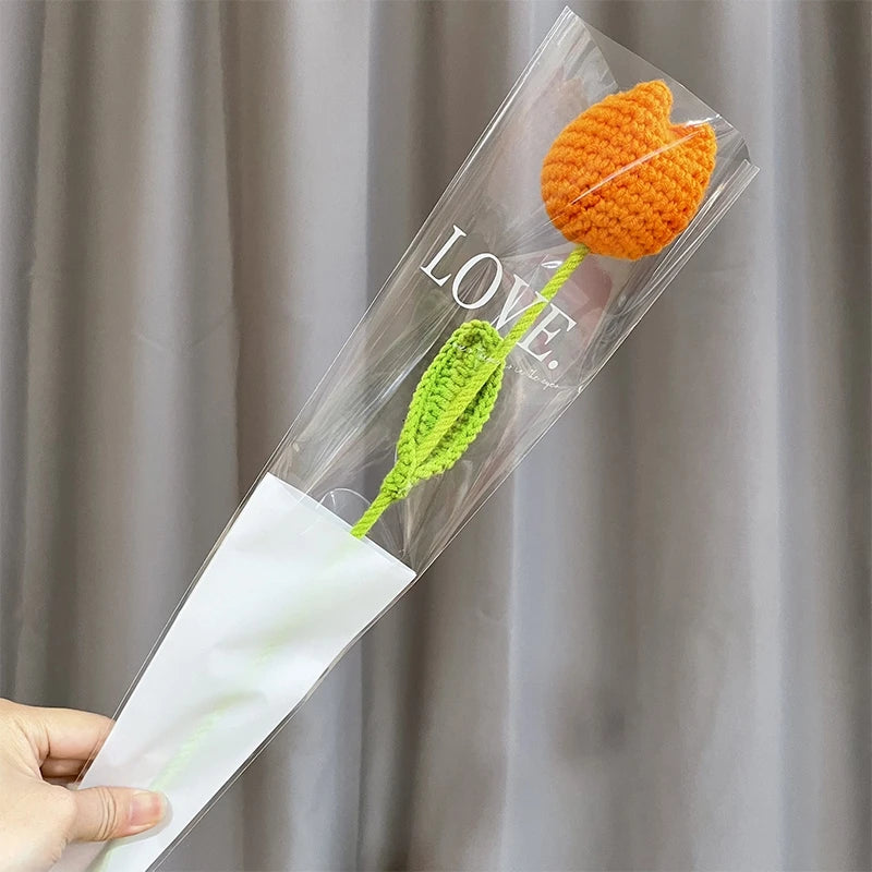 1pc Tulip Crochet Flowers Artificial Woven Flowers Handmade Tulipanes Wedding Gift for Guest Home Decoration Mother's Day Gift Quick Pick Grocers