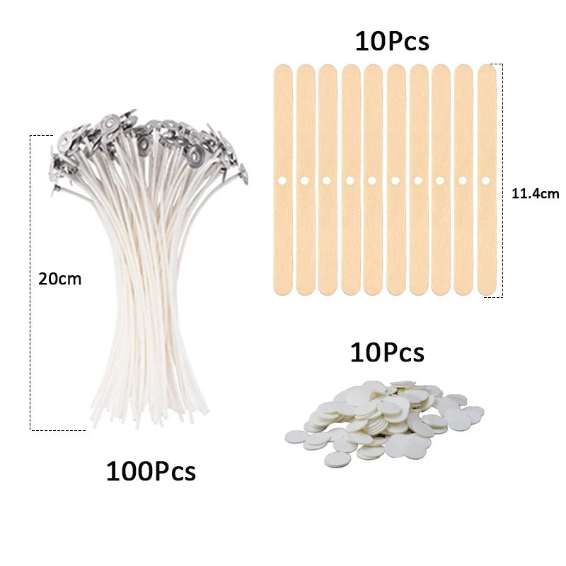 120Pcs Waxed Cotton Candle Wicks with Stand Original Smokeless Candle Wick for DIY Candle Silicone Mold Candle Making Supplies Econic Blanks