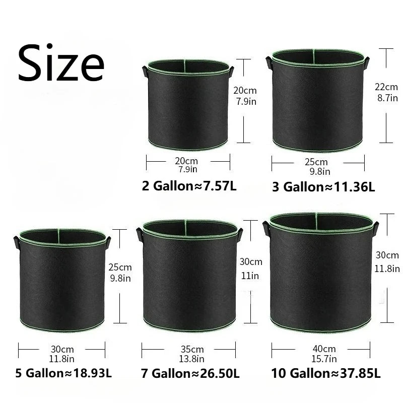 Vegetable/Flower/Plant Grow Bags 2/3/5/7/10 Gallon Thickened Non-Woven Grow Bags Aeration Fabric Pots with Handles Flower Pot Quick Pick Grocers