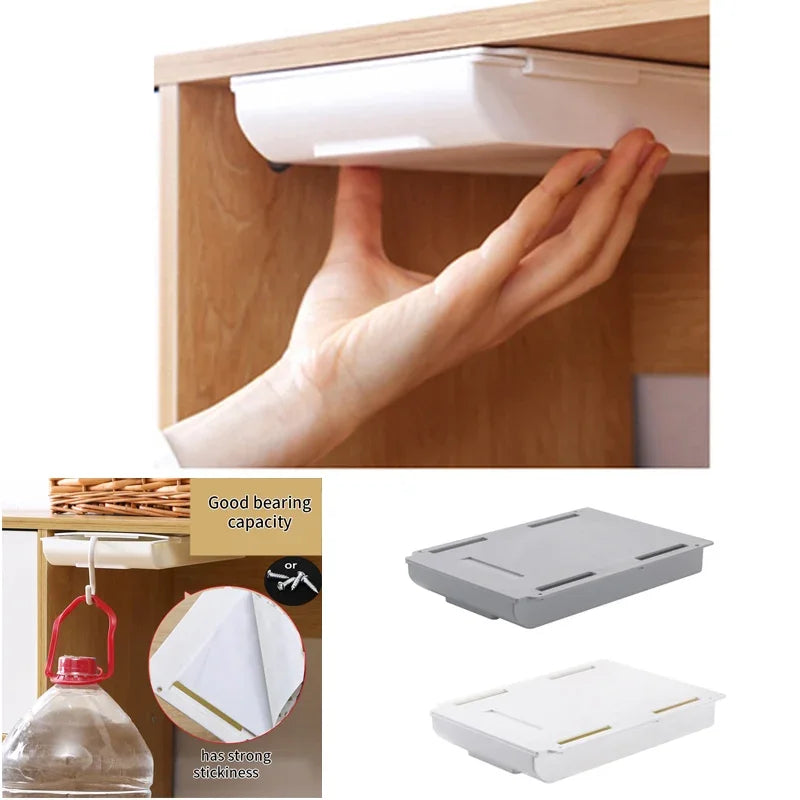 Hidden Storage Box Desk Storage Drawer Self-Adhesive Plastic Table Storage Holder Simple Sundries Cosmetics Stationery Organizer Quick Pick Grocers