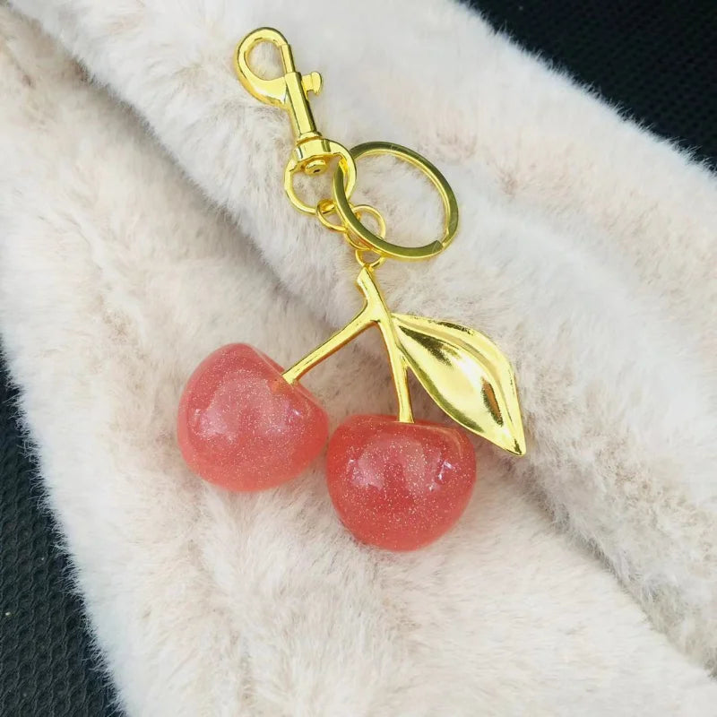 Trendy Red Cherry Pendant Keychain for Women Cute Bag Decorations Multifunctional Jewelry Car Key Accessories Charm Keyring Gift Quick Pick Grocers