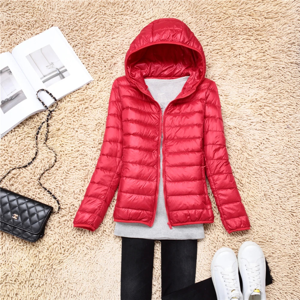 Women Puffer Jacket 15 Colors Plus Size 5XL 6XL 7XL 2025 New Spring Autumn Female Ultra Lightweight Packable Hooded Down Coats Quick Pick Grocers
