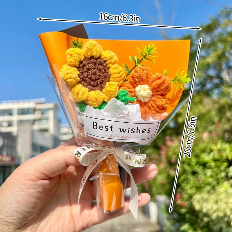 Knitted Flower Bouquet Crochet Rose Flowers Hugging Bucket New Year Gifts Living Room Desk Decoration Mother's Day Gift Quick Pick Grocers