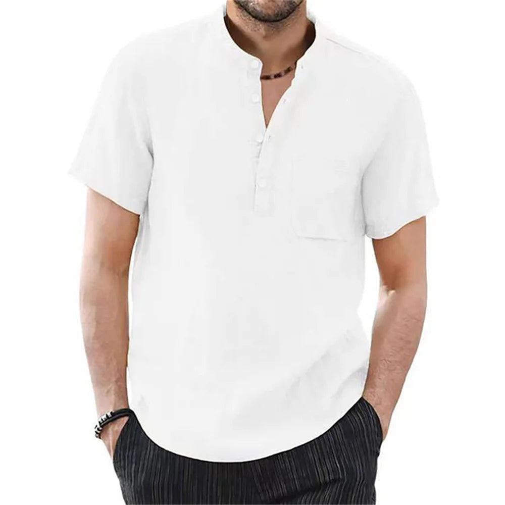 Men's Short Sleeve T-shirt Cotton and Linen Casual Men T-shirts Solid Color Summer Shirt Male Cozy Breathable Quick Pick Grocers