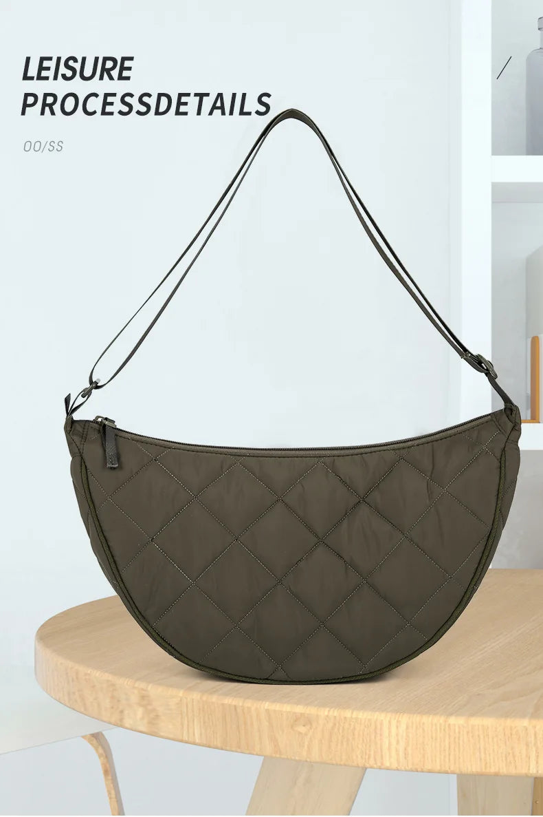 Waist Half Moon Belt Bag Solid Color Crossbody Bag Large Capacity Shoulder Bags Portable Nylon Plaid Travel Bags for Commuting Quick Pick Grocers