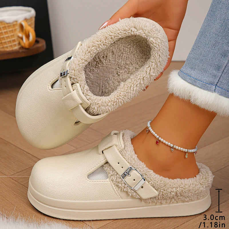 Winter Warm Fluffy Clogs Slippers Women Eva Waterproof Non Slip Home Slides Woman Lightweight Soft Sole Fuzzy Cotton Slippers Purest Peak