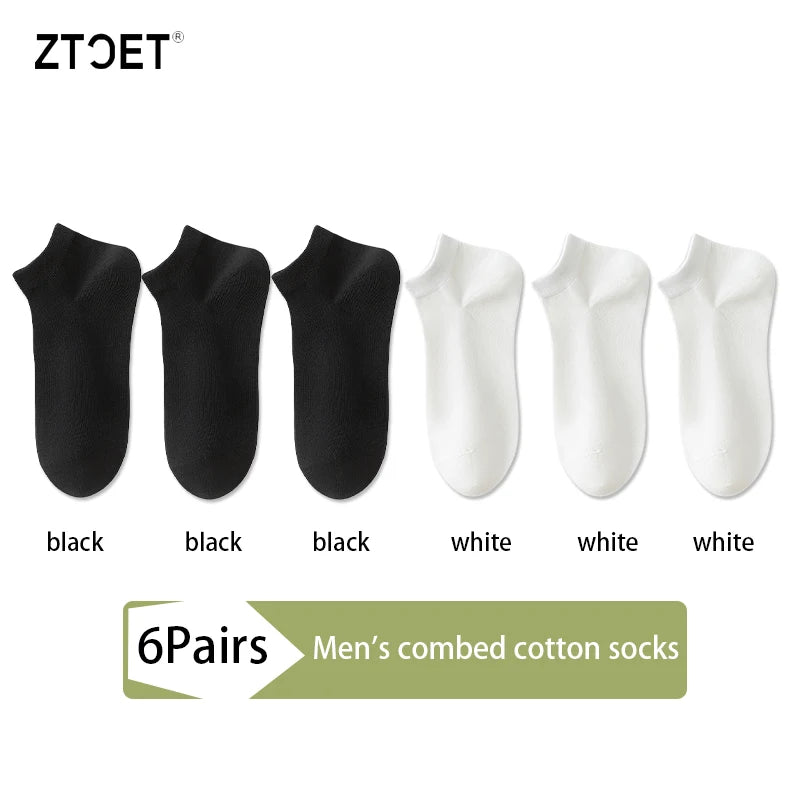 6Pairs High Quality Men Combed Cotton Socks Short Breathable Odor proof and antibacterial Business Spring Summer for Male sock Quick Pick Grocers