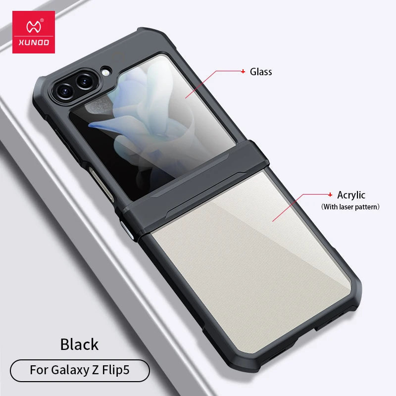 Xundd For Samsung Galaxy Z Flip 7 5 Z Flip 6 7 5G Case Airbag Shockproof Acrylic+TPU+Glass Back Cover For Flip5 z플립 5 7 케이스 Quick Pick Grocers