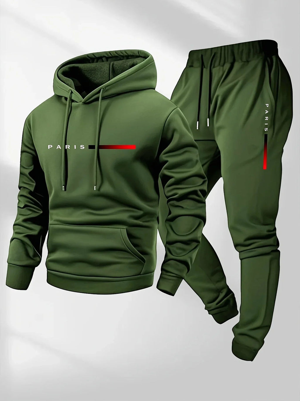 PARIS Letter Print Sweatshirt Suit Men's Fleece Hoodie Pants Set Spring Autumn Winter Warm Casual Sports Pullover Trousers Sets Quick Pick Grocers