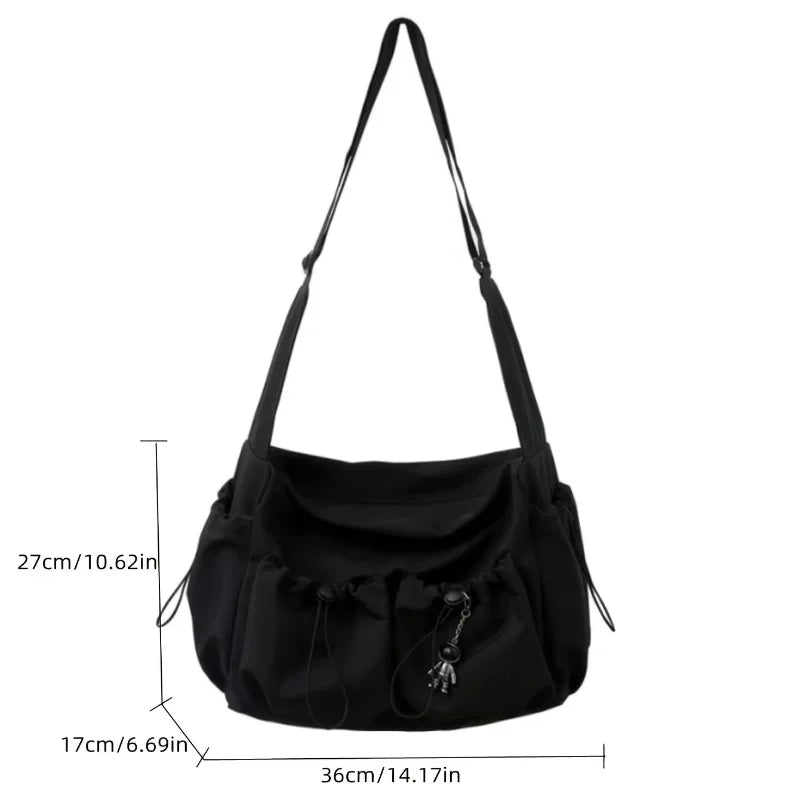 Fashionable Crossbody Bag with Drawstring Accent - Spacious & Secure Zipper Closure - Includes Stylish Bag Charm Quick Pick Grocers