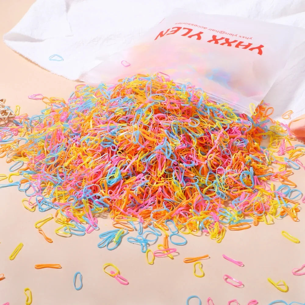 500/1000Pcs/bag Girls Colourful Disposable Rubber Band Hair Ties Headband Children Ponytail Holder Bands Kids Hair Accessories Purest Peak