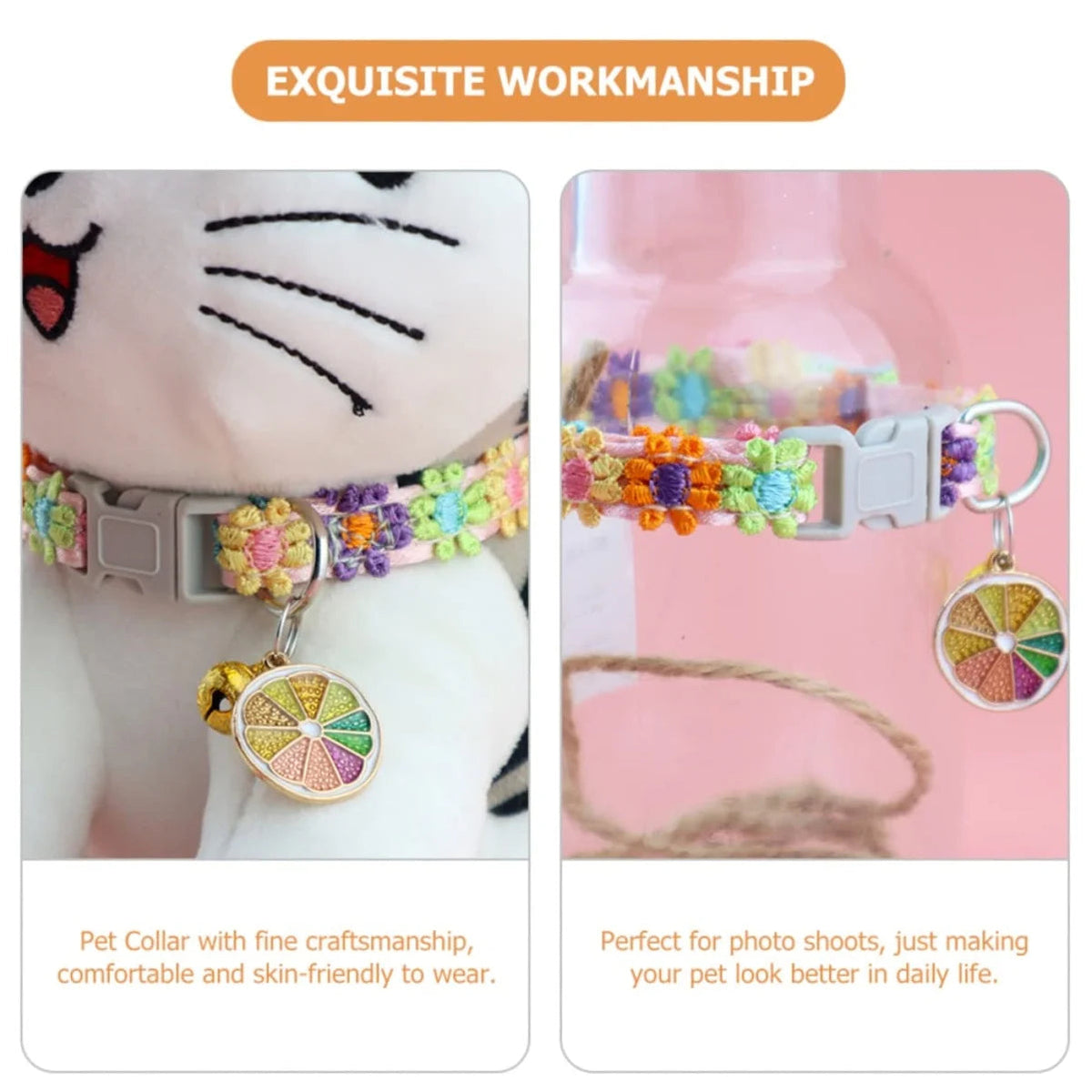 Pet Collar With Bell Cartoon Footprint Colorful Dog Puppy Kitten Collar Adjustable Safety Bell Ring Necklace Pet Accessories Econic Blanks