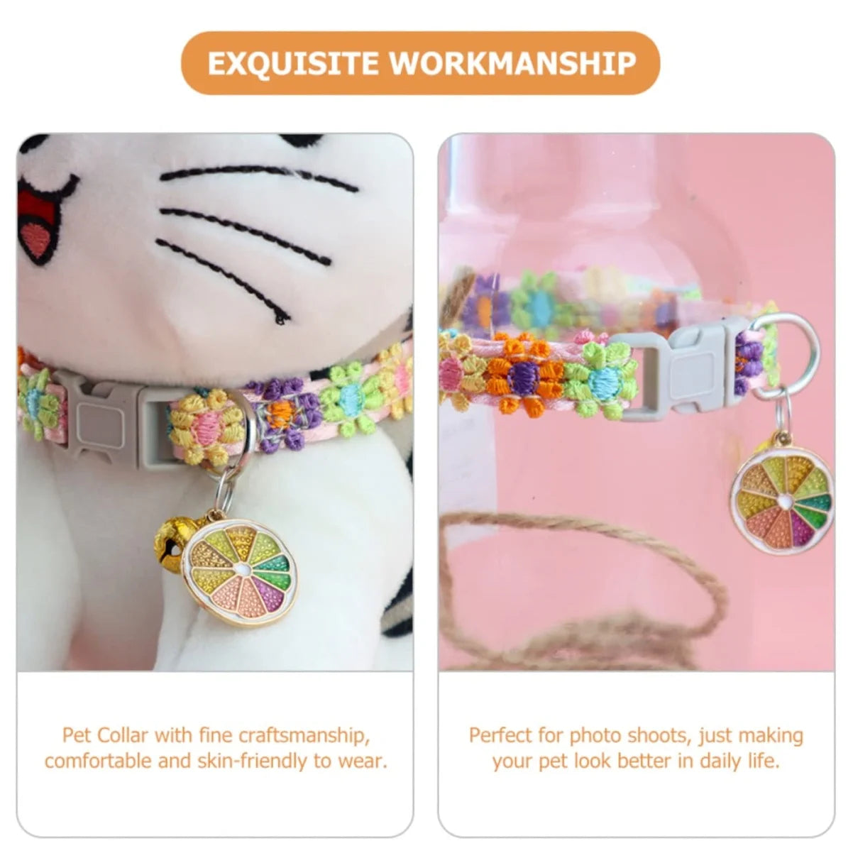 Pet Collar With Bell Cartoon Footprint Colorful Dog Puppy Kitten Collar Adjustable Safety Bell Ring Necklace Pet Accessories Econic Blanks