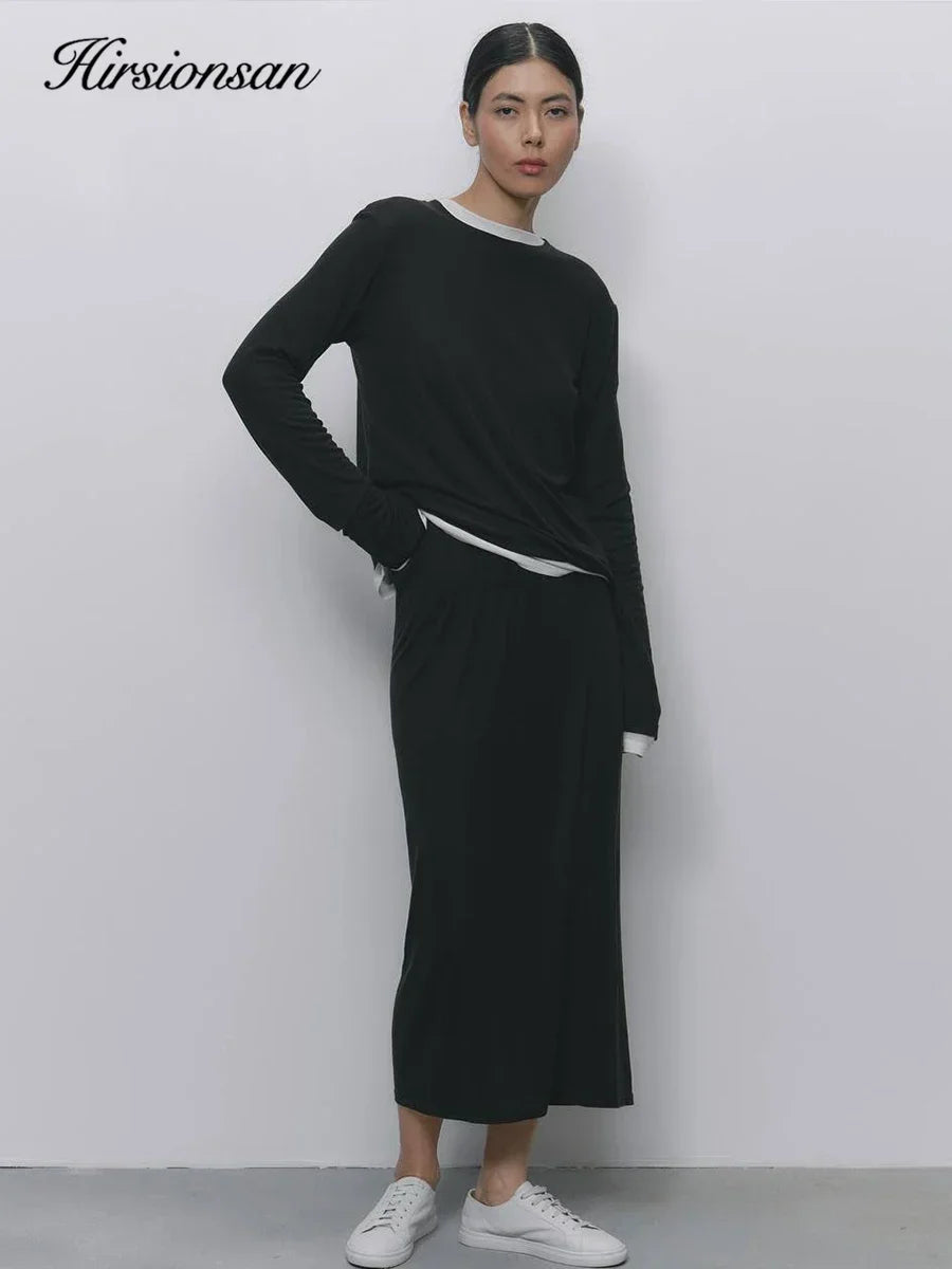 Hirsionsan Modal Soft Loose Sets Women 2026 Casual Two Pieces Long Sleeve T Shirts and High Waist Dresses Outfits Tracksuit Quick Pick Grocers