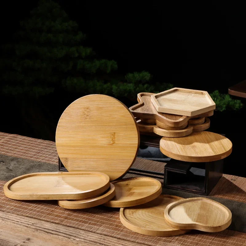 Multi Bamboo Tray Wood Saucer Flower Pot Tray Cup Pad Coaster Plate Kitchen Decorative Plate Creative Coaster Coffee Cup Mat Quick Pick Grocers