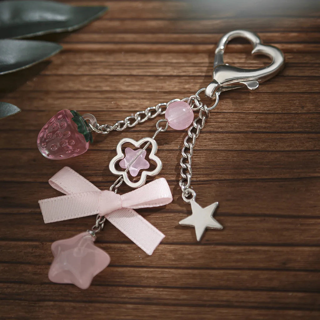 Y2K Fashion Flower Star Love Bow Strawberry Pendant Acrylic Keychain Student Women's Bag Backpack Pants Chain Accessories Econic Blanks