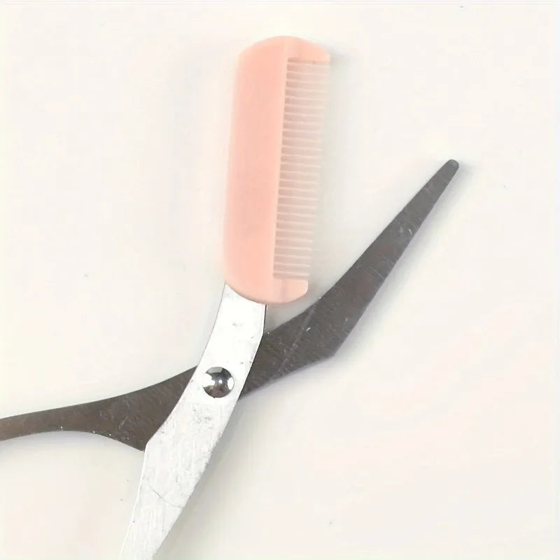 1 Pcs Pink Eyebrow Trimming Scissors with Built-in Comb - Stainless Steel, Precise Grooming Tool, Creating Perfect Eyebrows Quick Pick Grocers