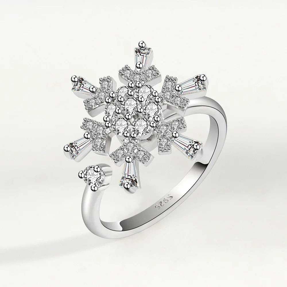 VENTFILLE 925 Sterling Silver Sunflower Diamond Zircon Rotatable Ring For Women Gift Relieve Stress Ring Jewelry Wholesale Quick Pick Grocers