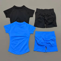 2 Pcs HISTELLO Sports Gym Sets Short Sleeve Seamless Yoga Clothing Fitness Set Women Workout Running Sports Short Leggings Suit Quick Pick Grocers