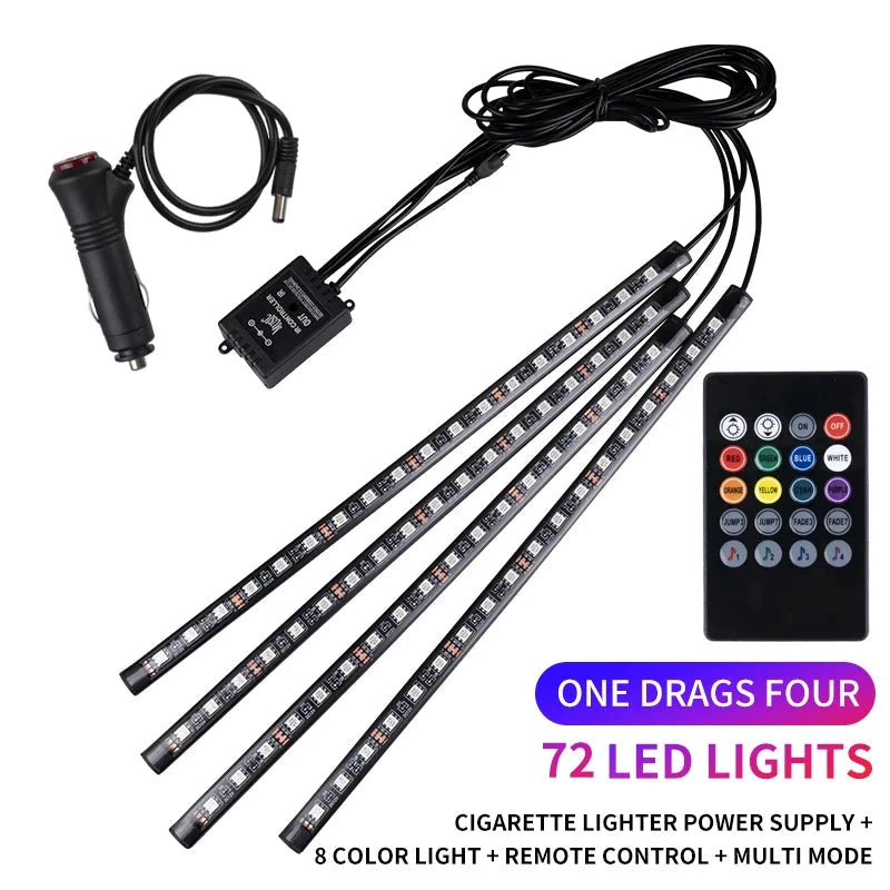 Neon LED Car Interior Ambient Light Kit – RGB Foot Strip Lighting with APP & Remote Control, Music Sync Car Decor Lamp Econic Blanks