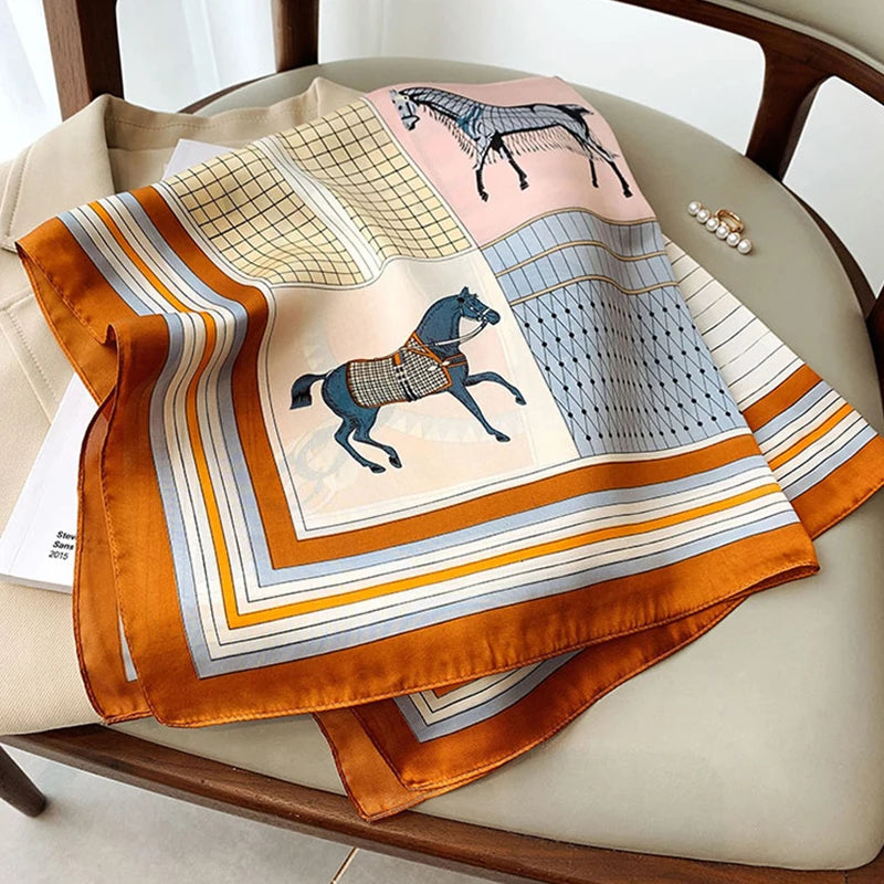70*70cm Silk Square Scarf Women Handkerchief Printed Female Shawl Head Bandana Small Neck Muffler Silk Satin Hair Hijab Scarf Quick Pick Grocers