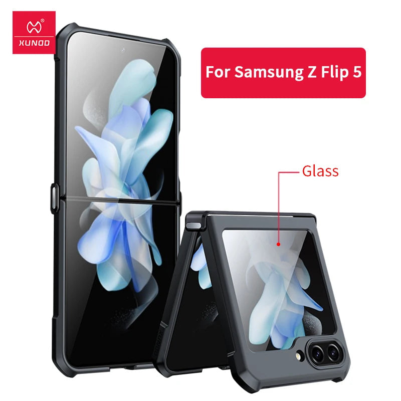 Xundd For Samsung Galaxy Z Flip 7 5 Z Flip 6 7 5G Case Airbag Shockproof Acrylic+TPU+Glass Back Cover For Flip5 z플립 5 7 케이스 Quick Pick Grocers