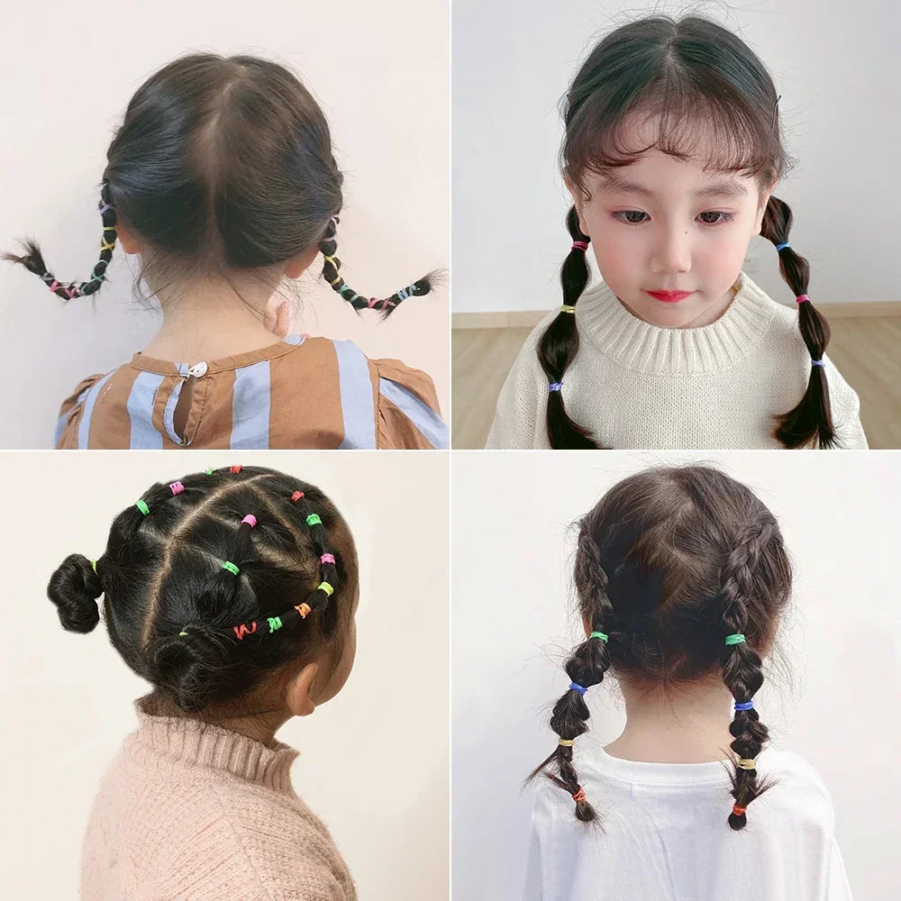 500/1000Pcs/bag Girls Colourful Disposable Rubber Band Hair Ties Headband Children Ponytail Holder Bands Kids Hair Accessories Purest Peak