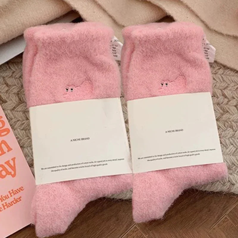 3Pairs Premium Feel Cute Cat Cozy Hairy Mink Velvet Socks Autumn Winter Hosiery Thickened Plush Warm Sleep Home Fluffy Socks Purest Peak