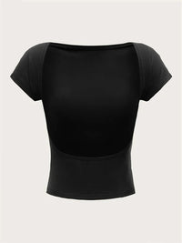 Women's O-neck Backless T-shirt Short Sleeve Solid Color Crop Top Summer Cute Baby Tee Y2K Clothes Bodycon Tunics Fashion Tank Quick Pick Grocers