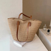 Women's Large Capacity Shoulder Bag Summer Straw Woven Basket Handbag Fashion Female Luxury Designer Beach Bag Bali Shopper Tote Econic Blanks