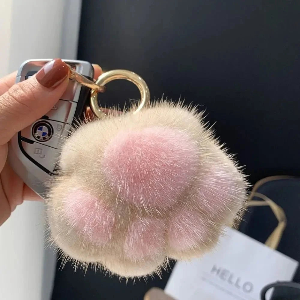 Cat Paw Pendant Keychain Couple Keychain Fluffy Faux Fur Keychain Charm Cute Soft Plush Toy Key Ring Backpack Car Key Pendant Econic Blanks