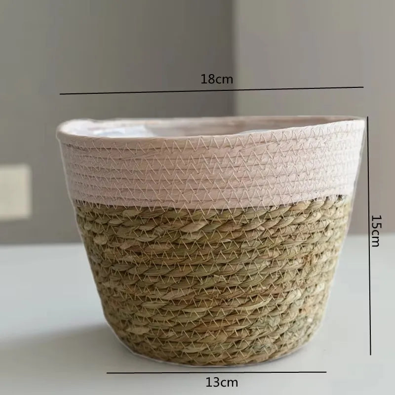 Straw Weaving Flower Plant Pot Basket Grass Planter Basket Indoor Outdoor Flower Pot Cover Plant Containers for Plantable Plants Quick Pick Grocers