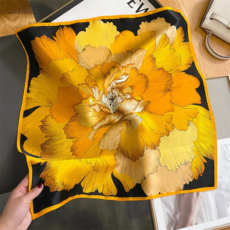 2025 Fashion 100% Real Silk Scarf 53cm Square Bandelet Women's Silk Temperament Small Scarf Neck Decorative Wrap Printed Scarves Quick Pick Grocers
