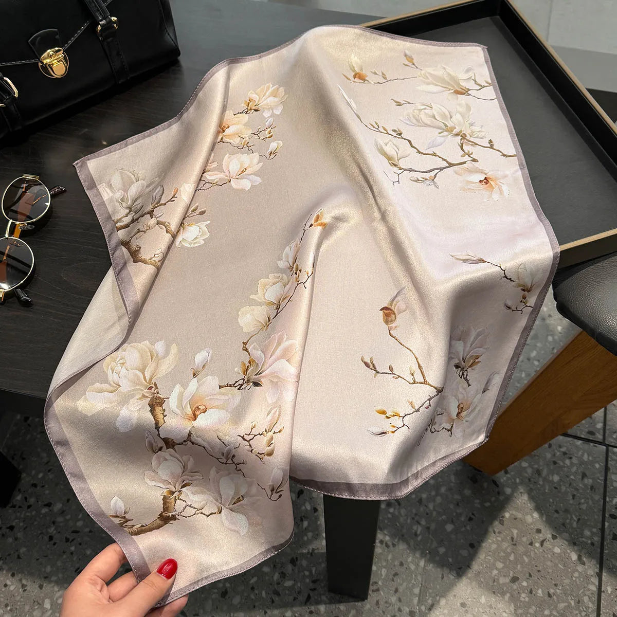 2025 Fashion 100% Real Silk Scarf 53cm Square Bandelet Women's Silk Temperament Small Scarf Neck Decorative Wrap Printed Scarves Quick Pick Grocers