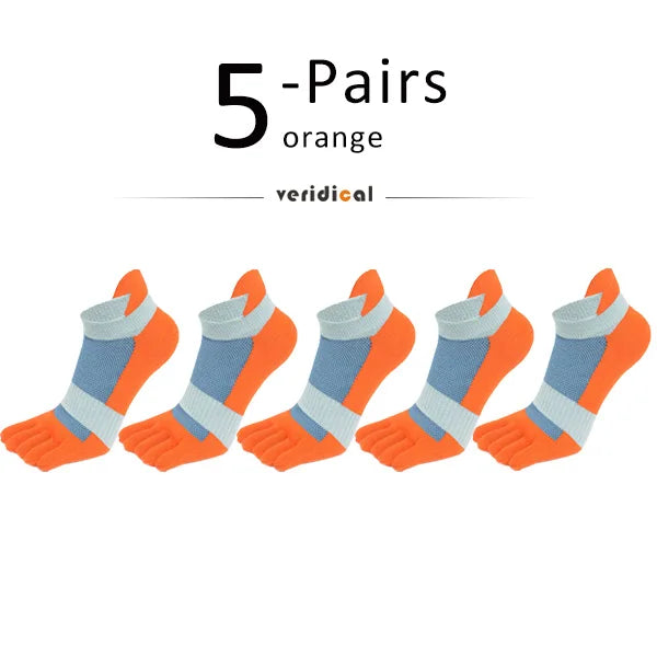 5 Pairs Five Finger Ankle Sport Socks Cotton Mens Striped Mesh Breathable Shaping Anti Friction No Show Socks With Toes EUR39-46 Quick Pick Grocers