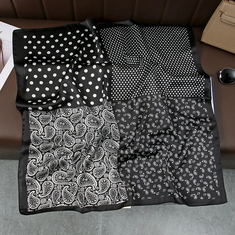 2025 Silk Shawl Print Headscarf Cat Hair Wrap Neckerchief Female Satin Square Scarf For Women Headband Foulard Hijab Bandana Quick Pick Grocers