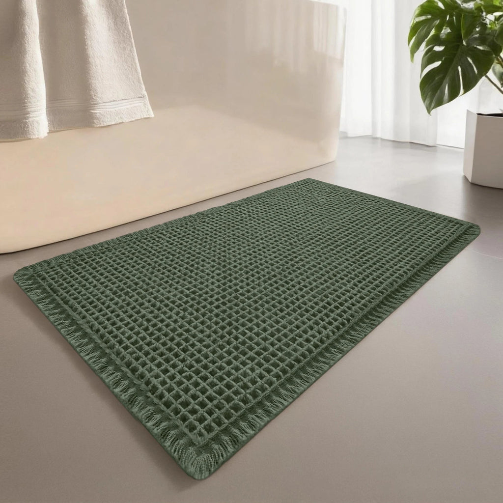 Waffle Bathroom Rugs Soft Non Slip Machine Washable Super Absorbent Bath Mats with Tassels for Bathroom Floor Tub Beside Decor Quick Pick Grocers