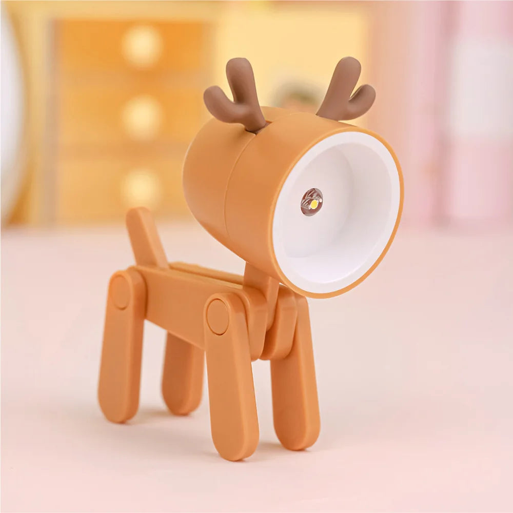 LED Night Light Mini Folding Desk Lamp Cute Pet Lights Dog Deer Portable Night Light Student Living Room Decor Gift Quick Pick Grocers