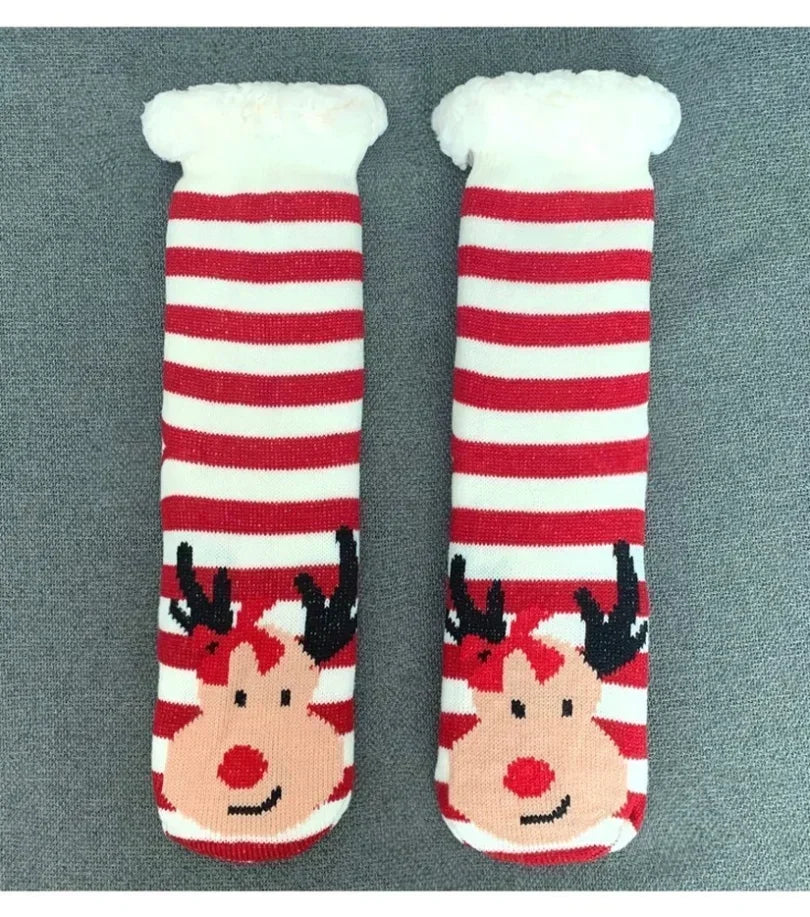 Christmas Gift Slipper Socks Women Thermal Winter Warm Plush Non slip Grip Sleeping Floor Short Sock Fuzzy Fluffy Female Cartoon Quick Pick Grocers