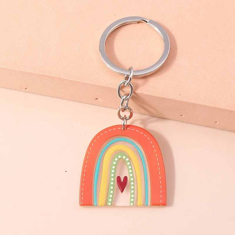 New Colorful Rainbow Keychains for Car Key Souvenir Gift for Women Men DIY Handbag Pendants Hanging Key Ring Jewelry Accessories Quick Pick Grocers