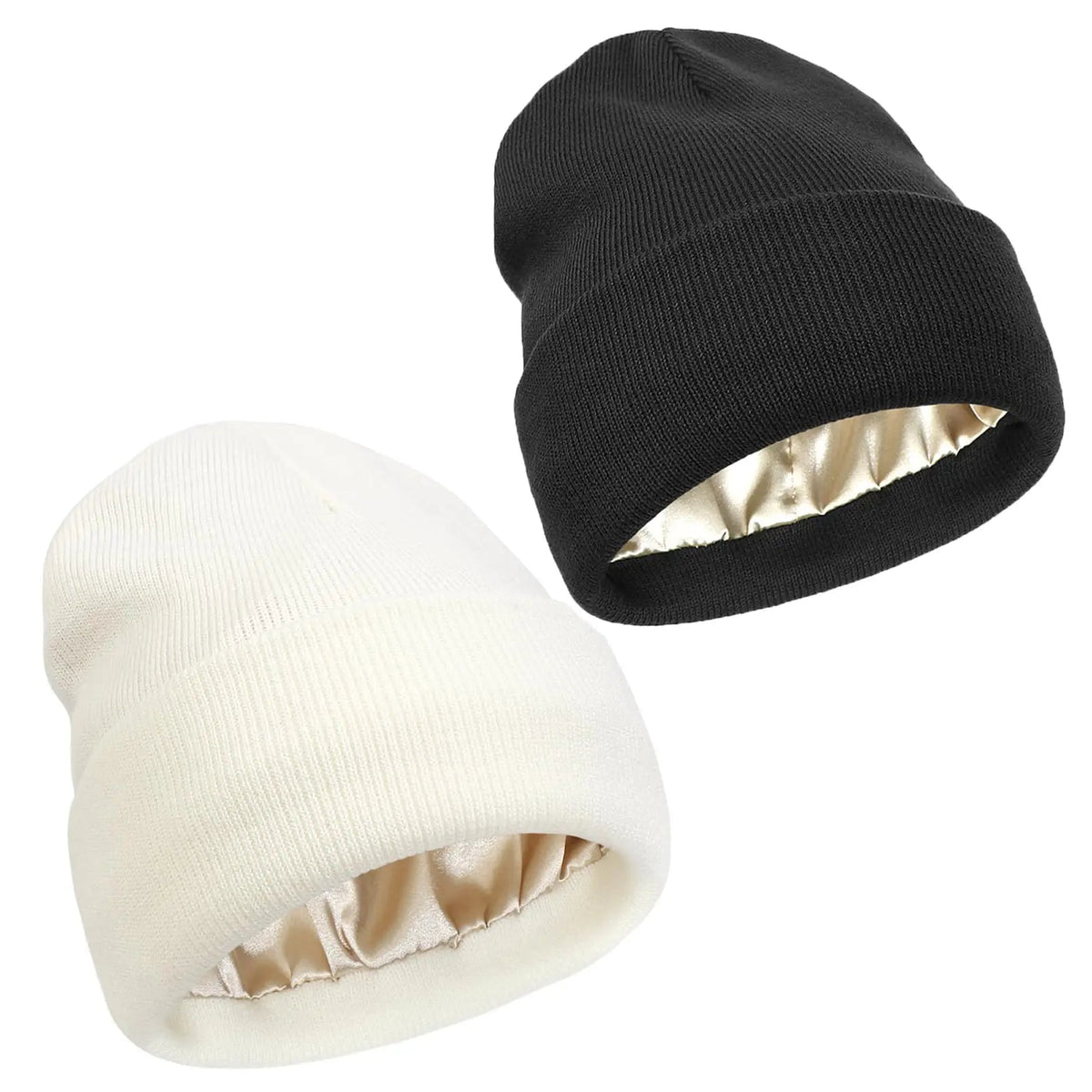 Unisex Satin Lined Beanie Hat For Women Winter Silk Lining Slouchy Warm Cuffed Skullies 2Layer Hair Cover Sleep Cap Quick Pick Grocers