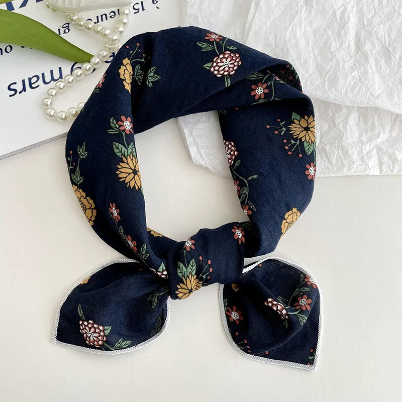 55cm Laies Headband Cotton Linen Square Scarf Women Korean College Girls Fashion Spring Autumn New Style Elegant Neck Scarves Quick Pick Grocers
