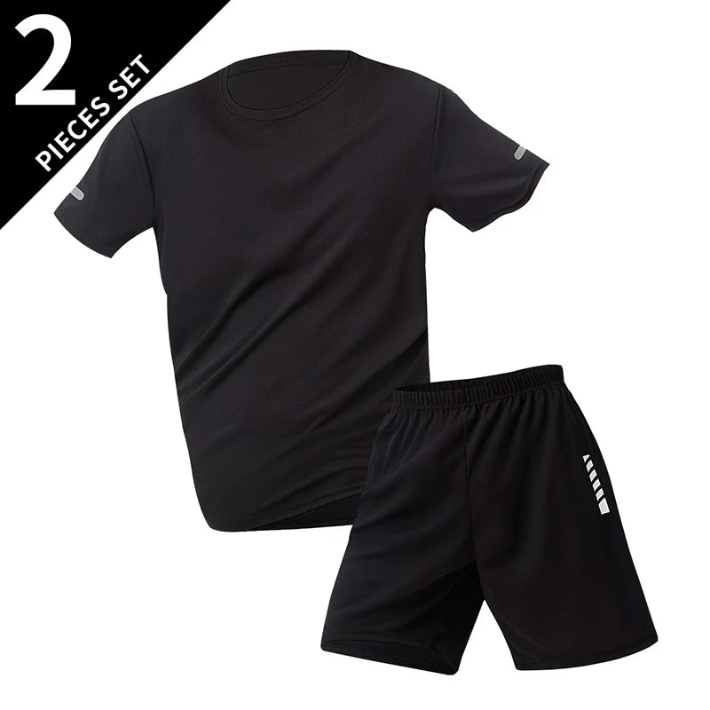 2/4/6 Pcs Plus Size Men's Quick-drying Short-sleeved Shorts Suit Men's Leisure Sports Running Fitness T-shirt Joker Shorts Teen Quick Pick Grocers