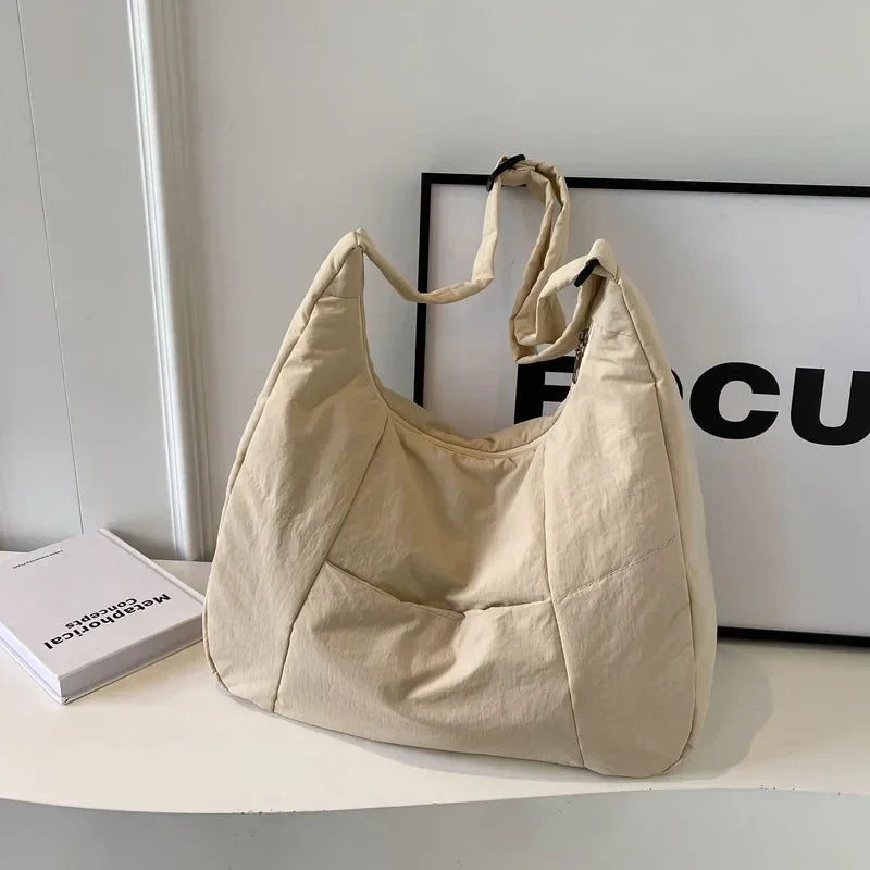 Trendy Women's Soft Cloth Shoulder Bag Solid Color Student 2026 Spring Y2k Casual Style Big Handbags Crossbody Bags for Women Quick Pick Grocers